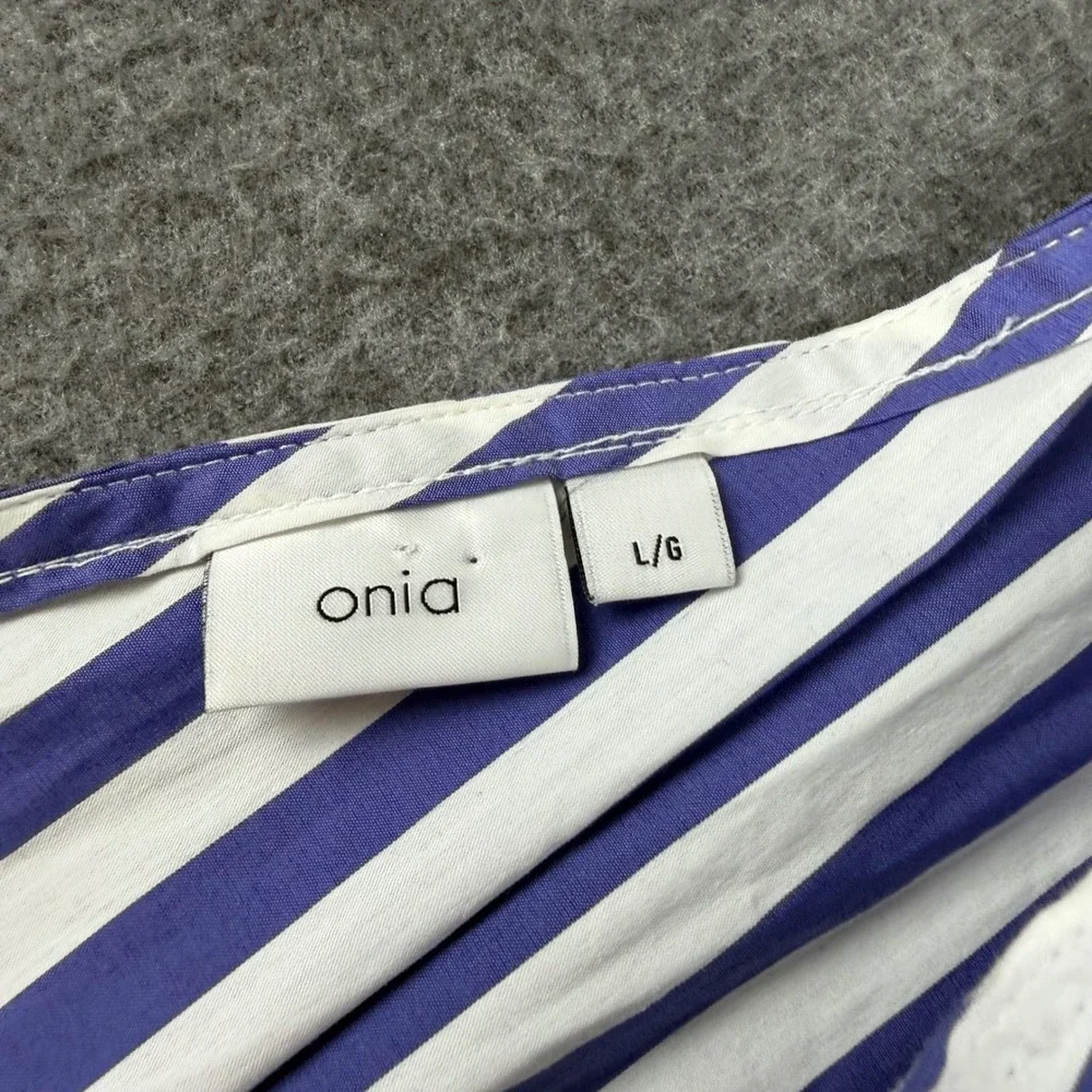 Onia Swim Cover Up Womens L Blue White‎ Striped Smocked Waist V-Neck Mini Dress